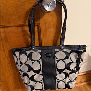 Coach Black and Cream Signature Tote
